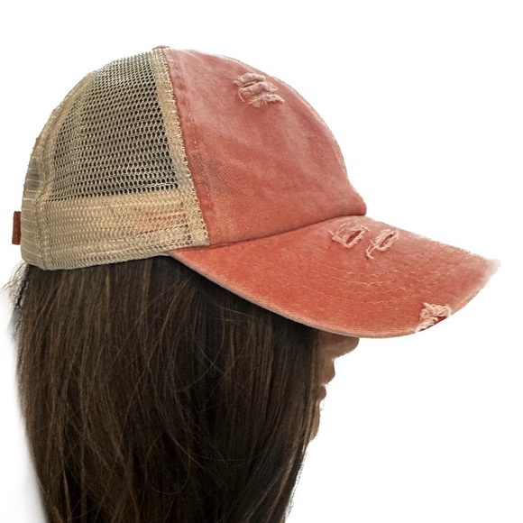Distressed Ponytail Baseball Caps Adjustable Criss Cross Ponytail Hats Mesh - Picture 1 of 6